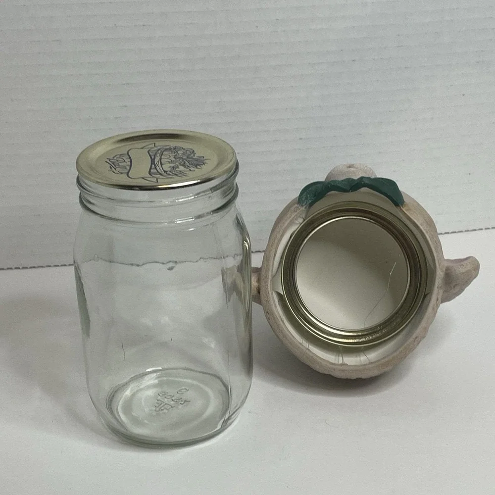 Easter Bunny Glass Jar Topper Tan Rabbit Head Lid Easter Candy Vintage Canning